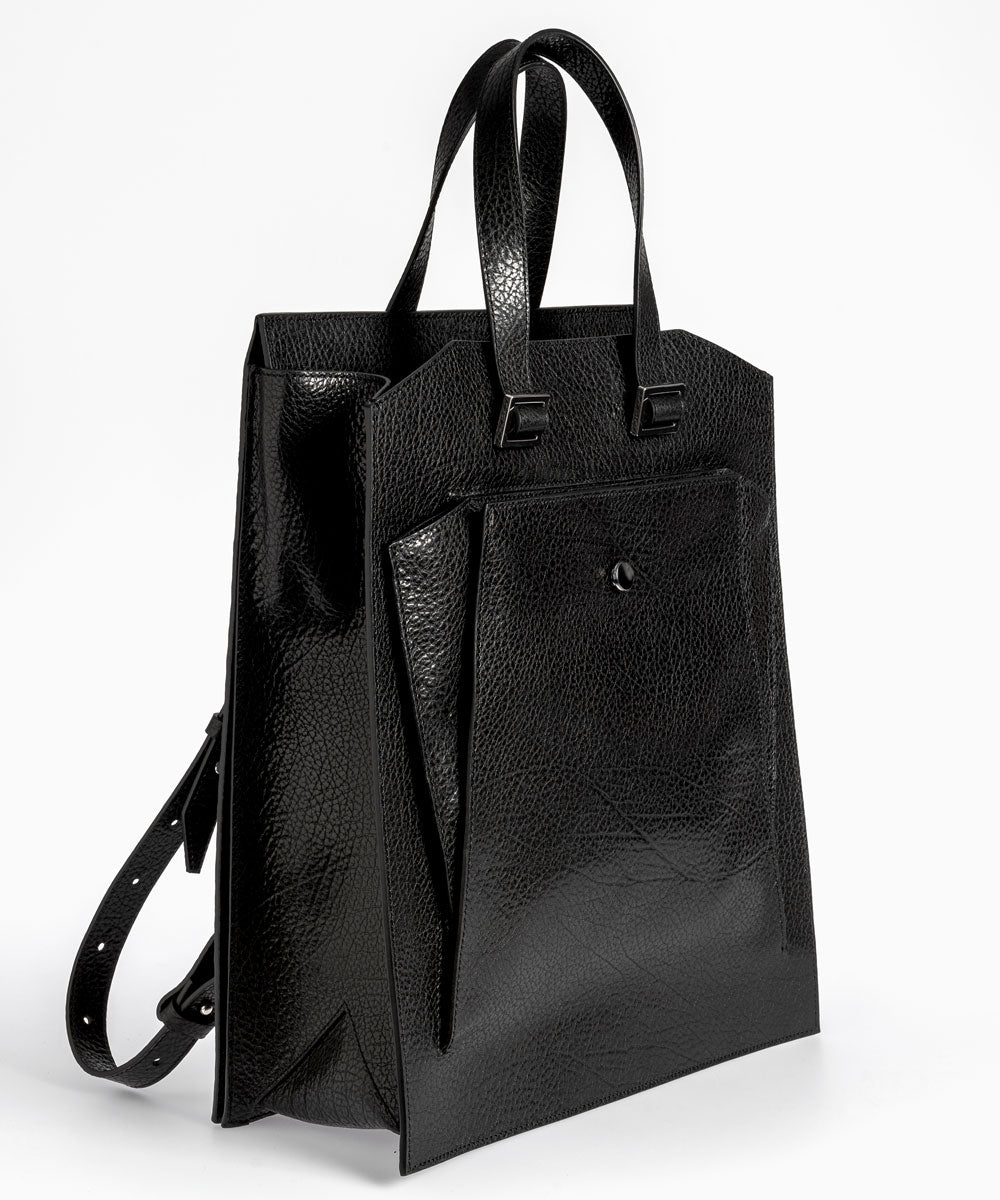 Merryl Tielman | black pebbled Claudie backpack/tote bag
