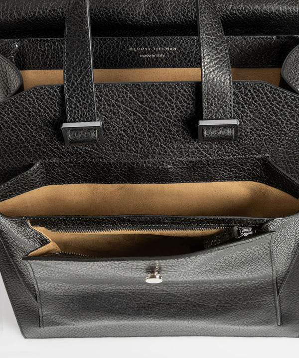 Merryl Tielman | black pebbled Claudie backpack/tote bag